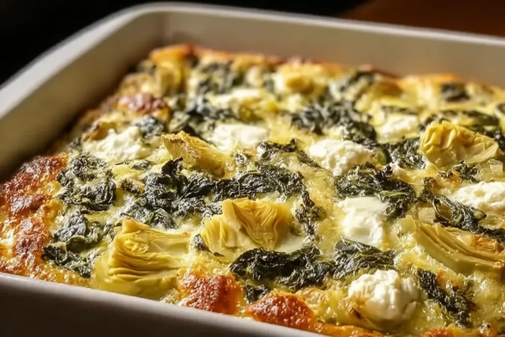 High Protein Spinach Artichoke Bake Freshly Served