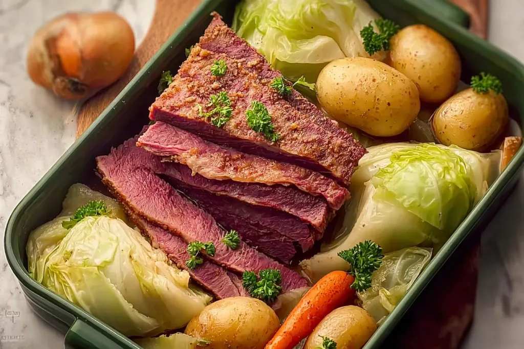Irresistible Corned Beef and Cabbage Without Beer Plated Dish