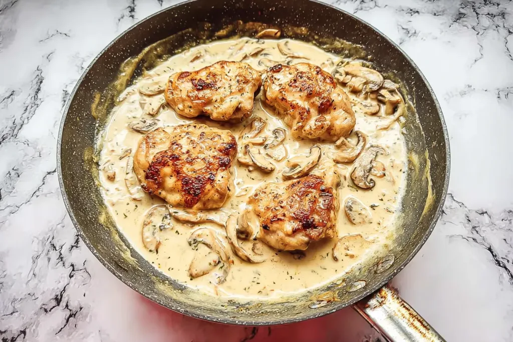 Keto Chicken Thighs with Creamy Mushrooms Sauce Close-Up