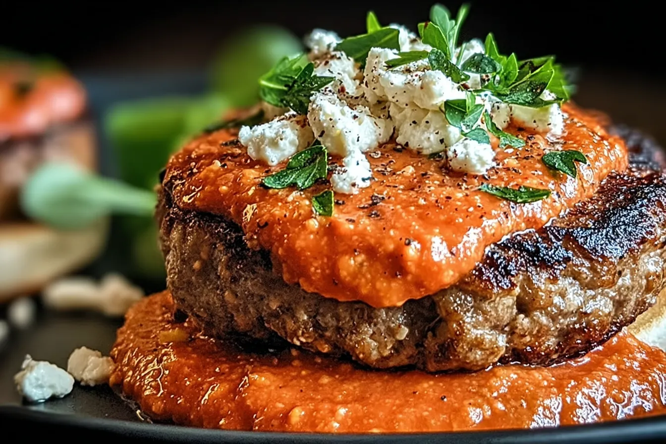 Keto Feta Burgers with Tomato Cream
