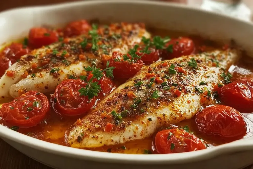 Mediterranean Style Baked Tilapia on a Plate