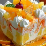No-Bake Orange Pineapple Swirl Cheesecake Slices on Plate