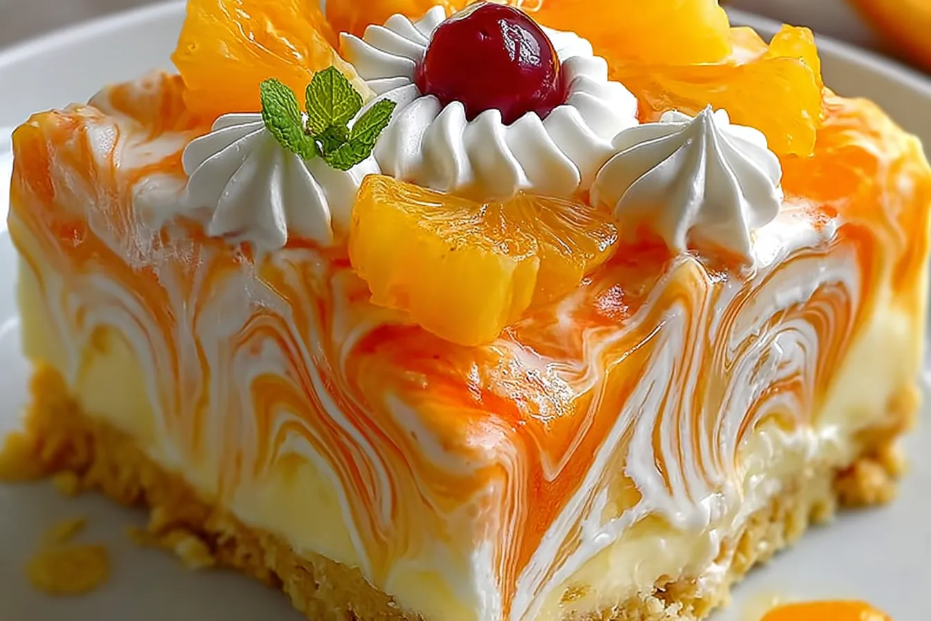 No-Bake Orange Pineapple Swirl Cheesecake Recipe 