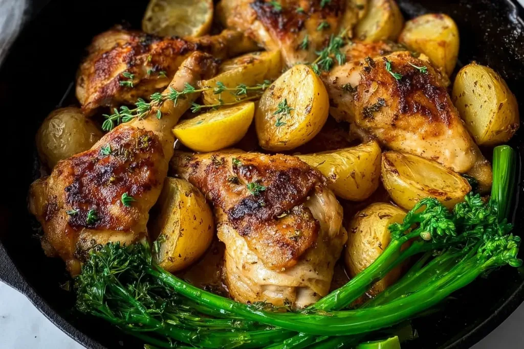 One-pan Lemon Garlic Chicken and Potatoes Ready to Serve