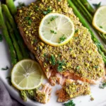 Pistachio Crusted Baked Salmon on a Platter