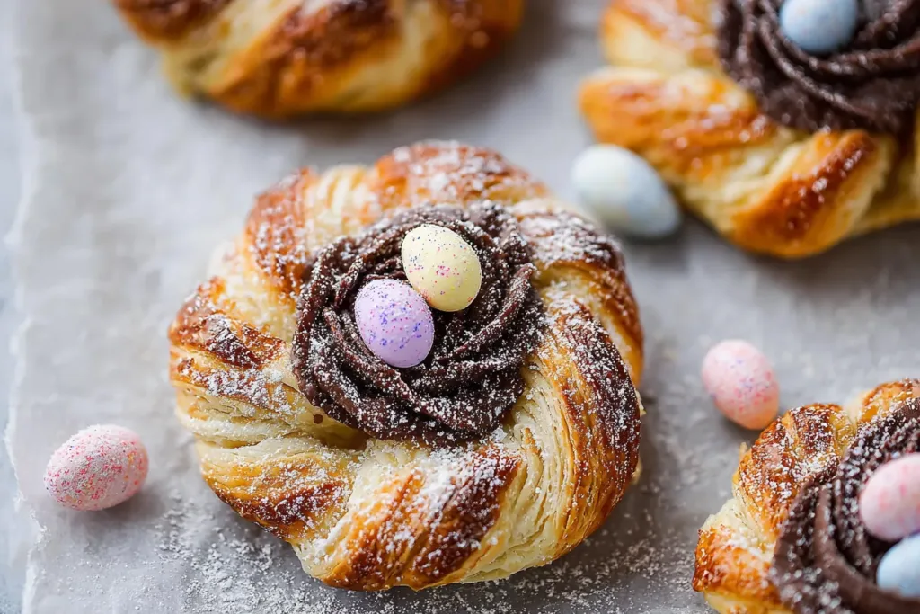 Puff Pastry Easter Nests on a Plate