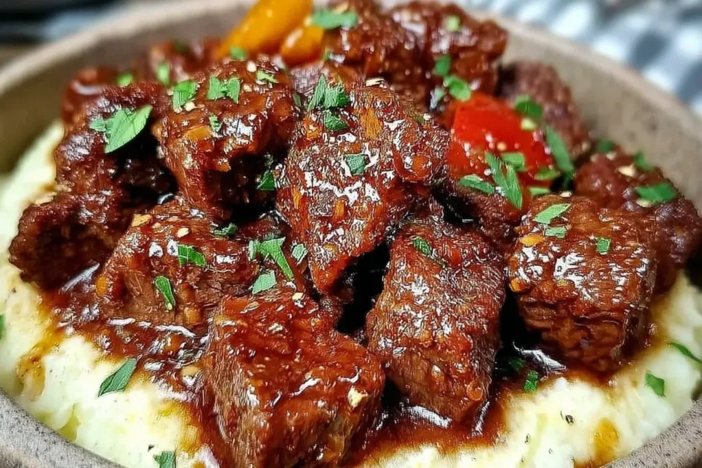 Savory Slow Cooker Mississippi Steak Bites in Crockpot