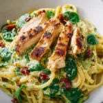 Simple Creamy Chicken Pesto Pasta with Spinach Dish