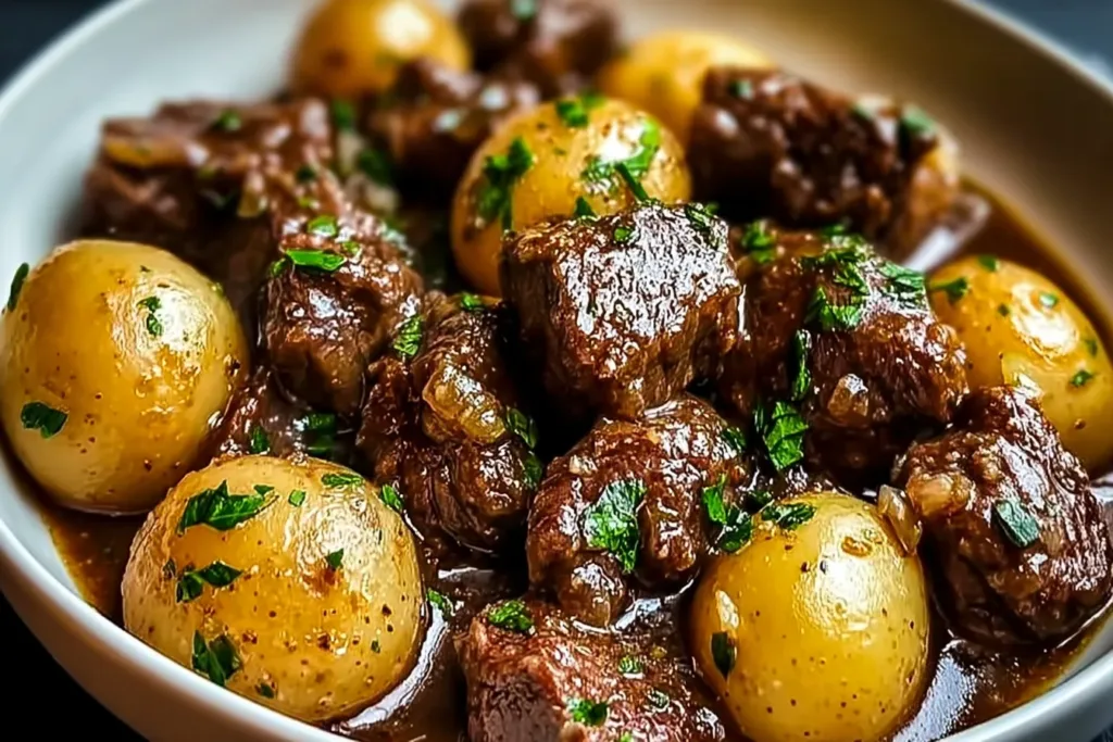 Slow Cooker Garlic Butter Beef Bites & Potatoes Dish