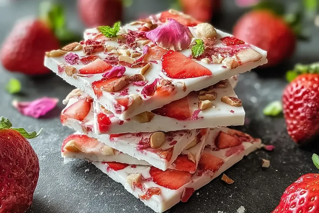 Delicious Strawberry Cream Yogurt Bark