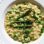 Spring Pea and Asparagus Risotto in a Bowl