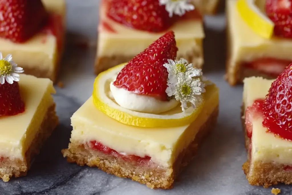 Delicious Springtime Strawberry Lemon Cheesecake Bars