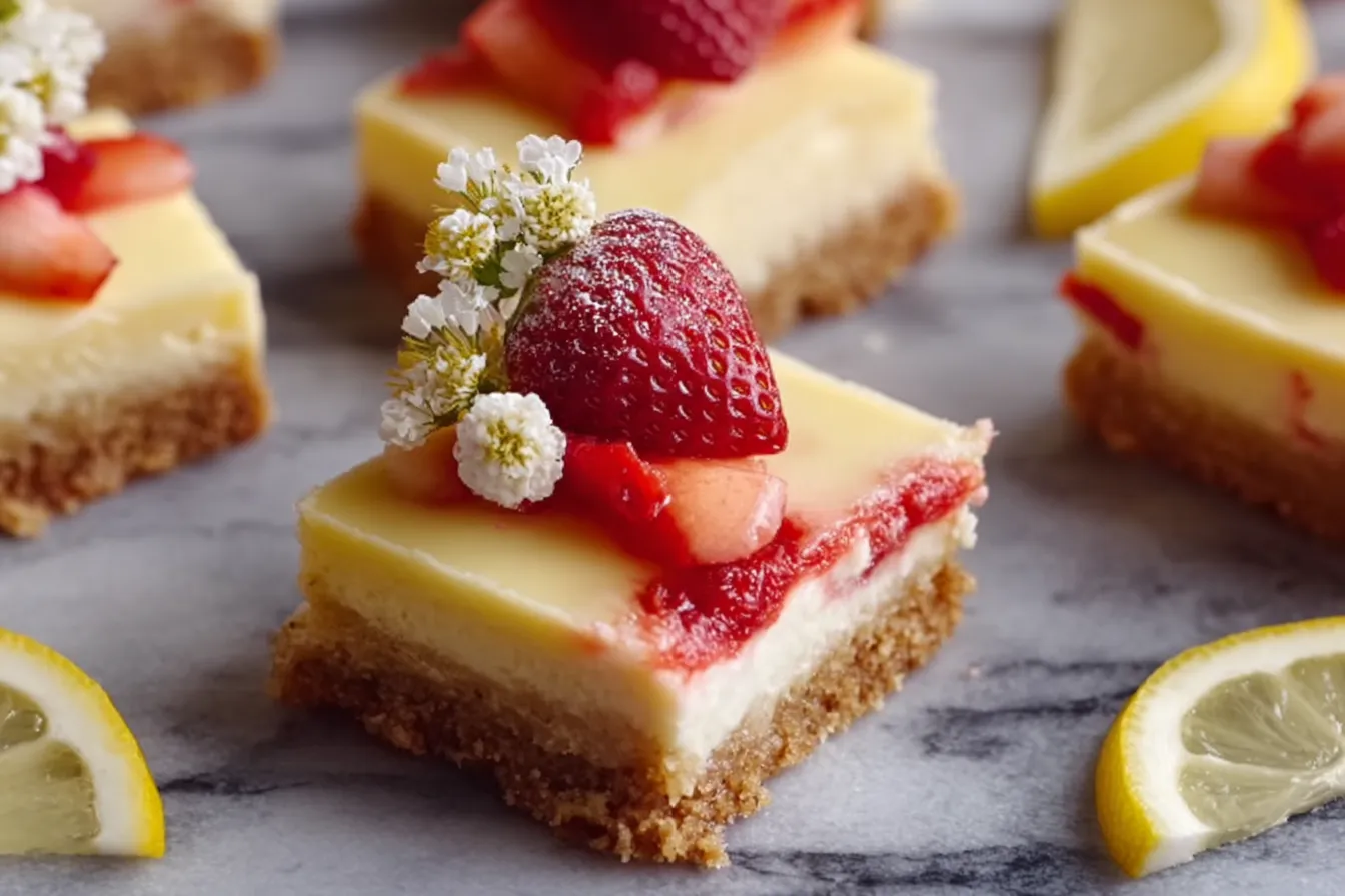 Springtime Strawberry Lemon Cheesecake Bars