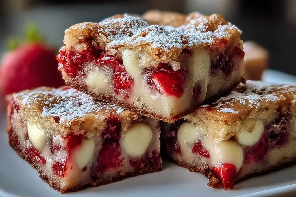 Delicious Strawberry Cookie Bars White Chocolate on a Plate