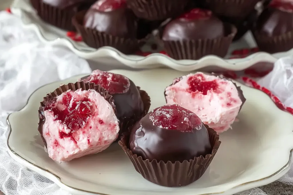 Sugar Free No Bake Raspberry Cheesecake Bites on a Plate