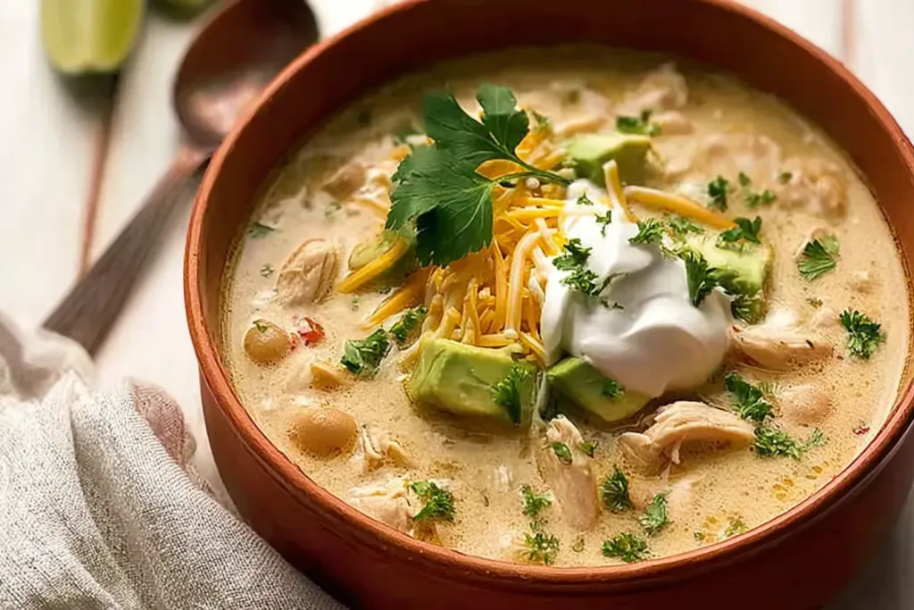 Tasty Keto White Chicken Chili in a Bowl