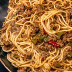 Angel Hair Pasta with Chinese Beef Sauce Served in Bowl