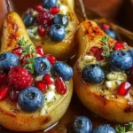 Baked Pears with Berries and Honey Decorated Dessert