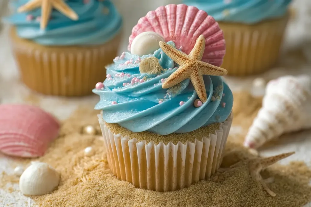 Beach Themed Cupcakes on a Summer Table