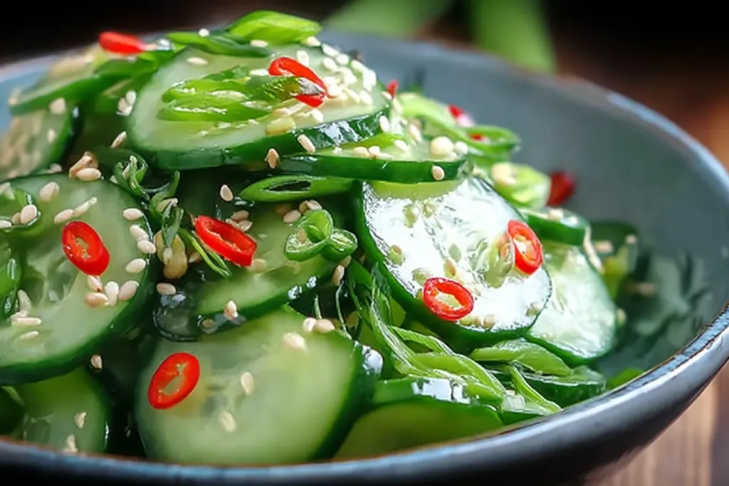 Refreshing Best Asian Cucumber Salad on a Plate