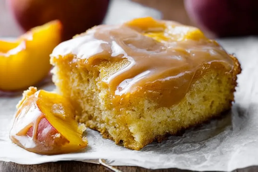 Brown Sugar Peach Cake Fresh Out of the Oven