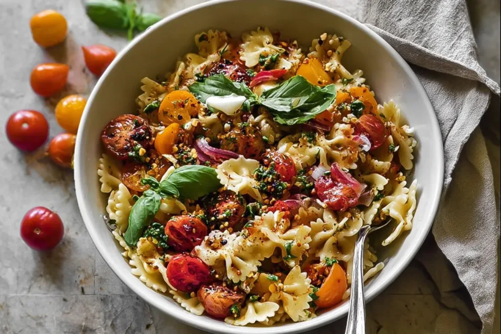 Delicious Bruschetta Pasta Salad in a Bowl