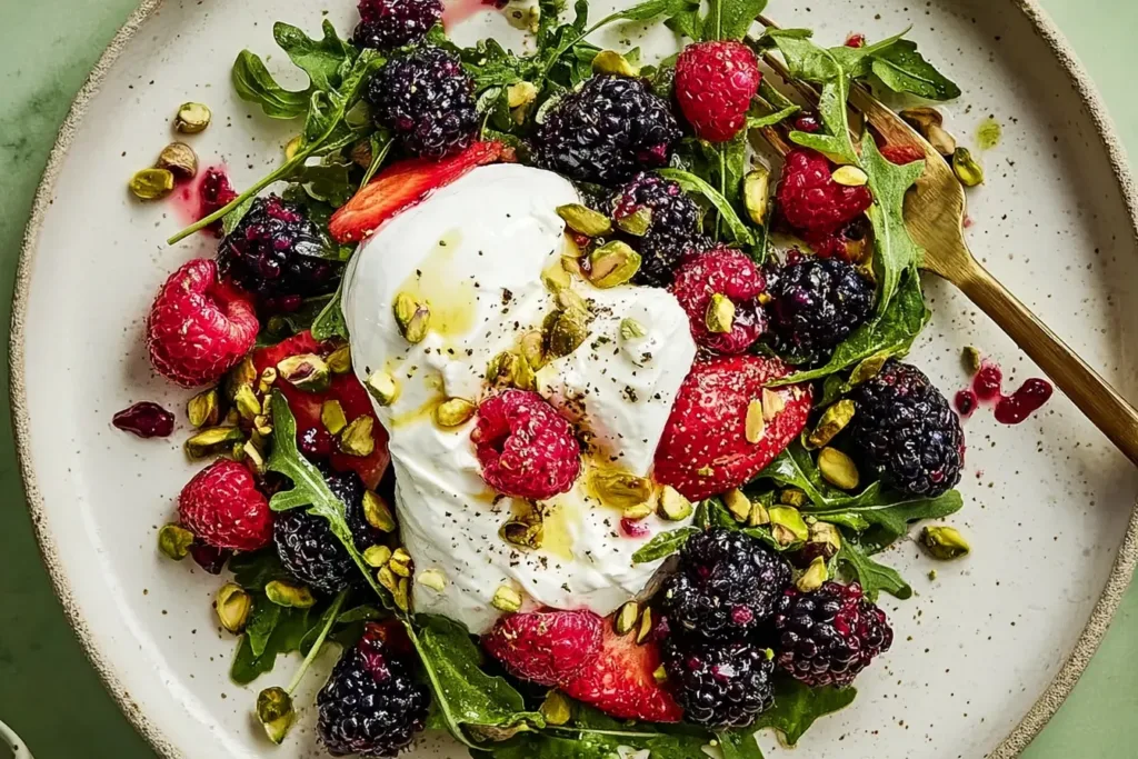 Burrata Salad with Summer Berries & Pistachios - Bright & Fresh