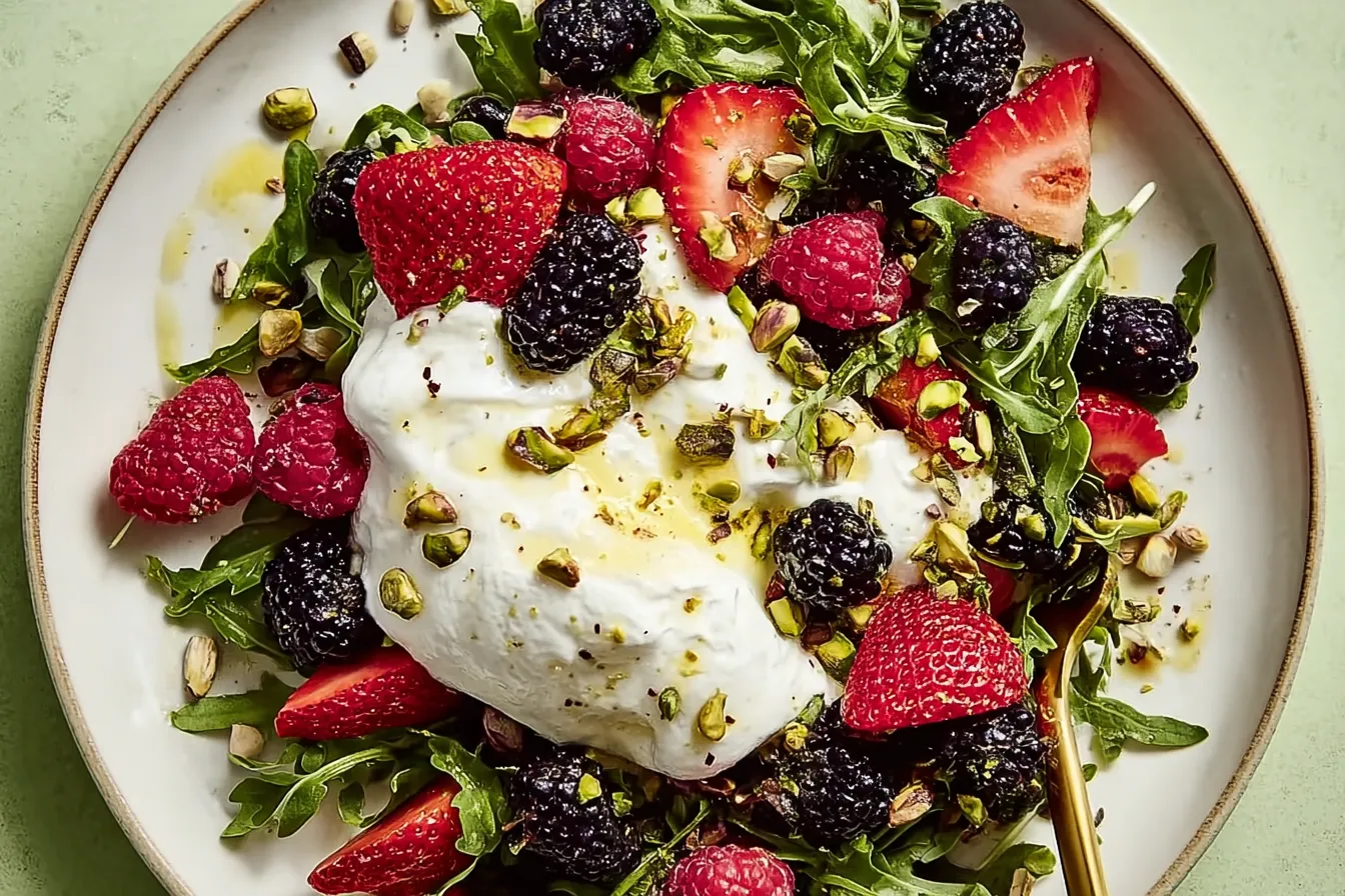Burrata Salad with Summer Berries & Pistachios 