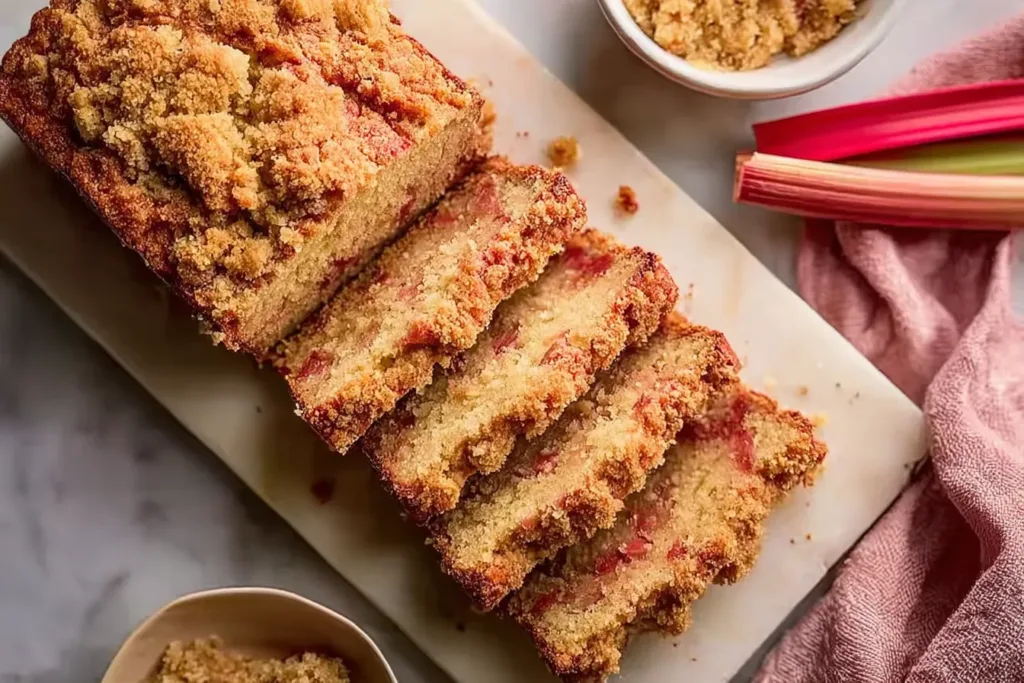 Buttermilk Rhubarb Bread Slice on a Plate