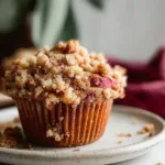 Delicious Buttery Apple Rhubarb Crumble Muffins Fresh Out of Oven