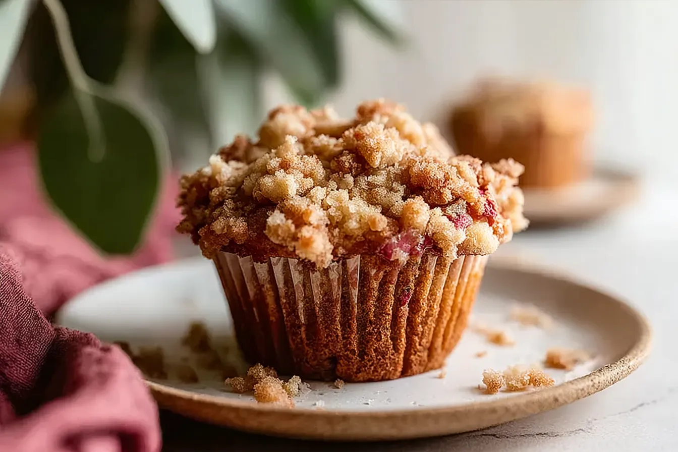 Buttery Apple Rhubarb Crumble Muffins