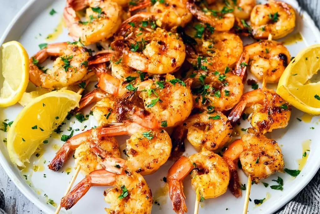 Cajun Garlic Butter Grilled Shrimp Skewers on the Grill