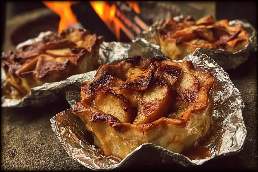 Delicious campfire apple pie packets ready to enjoy