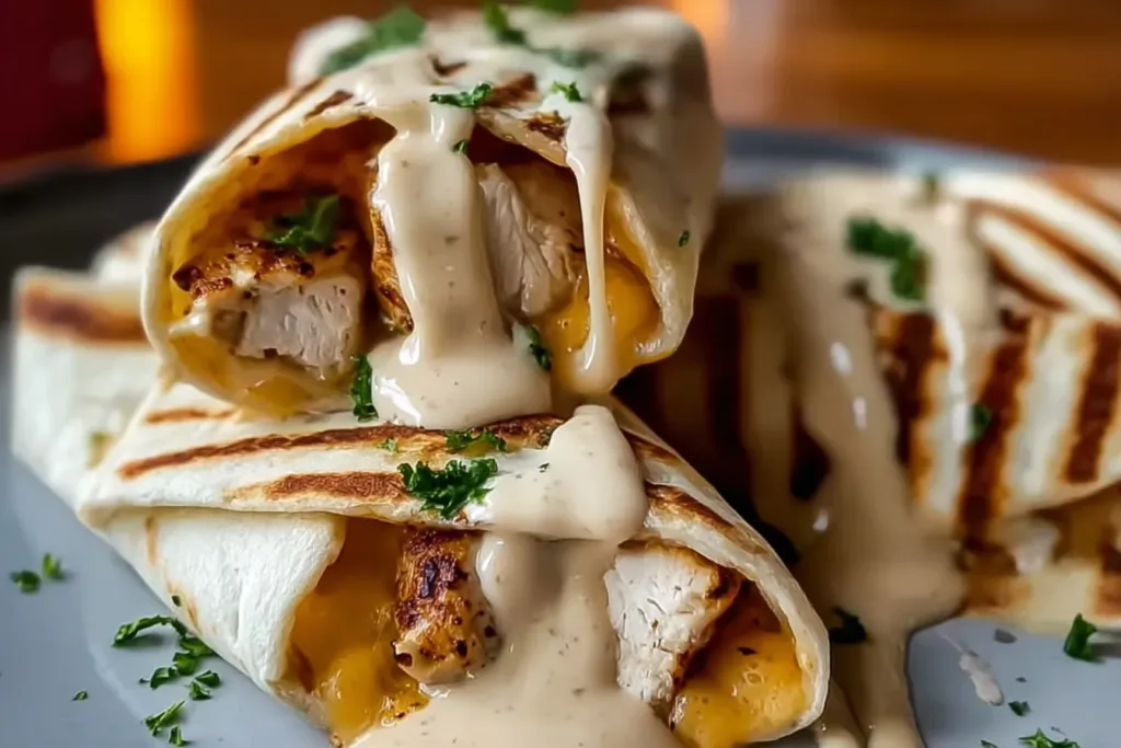 Cheesy Garlic Chicken Wraps Ready to Serve