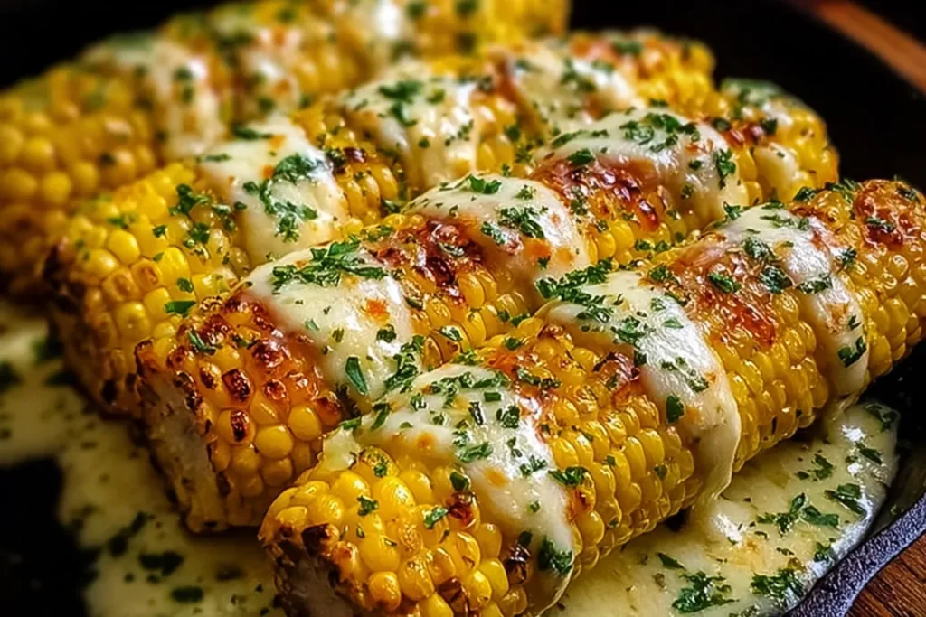 Cheesy Garlic Grilled Corn on the Cob Ready to Serve