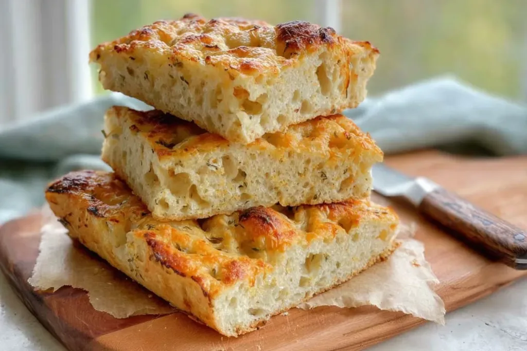 Cheesy Garlic Sourdough Focaccia Fresh Out of the Oven