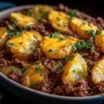 Cheesy Ground Beef and Potatoes in a Casserole Dish