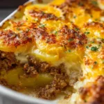 Cheesy Hamburger Potato Casserole Served Warm