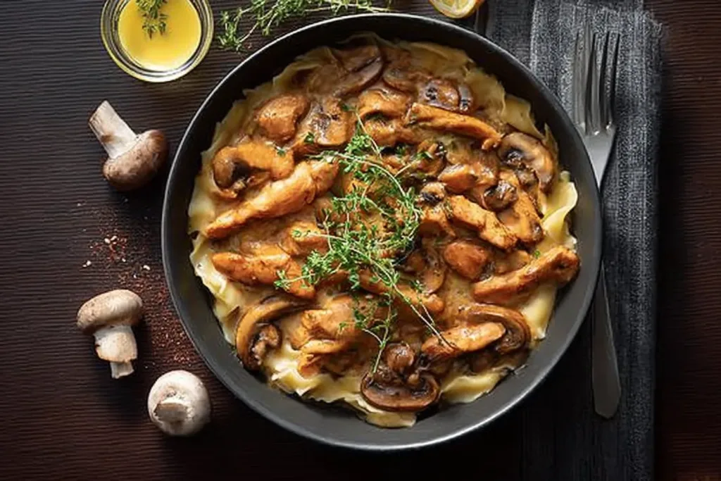 Delicious Chicken Stroganoff Served with Noodles