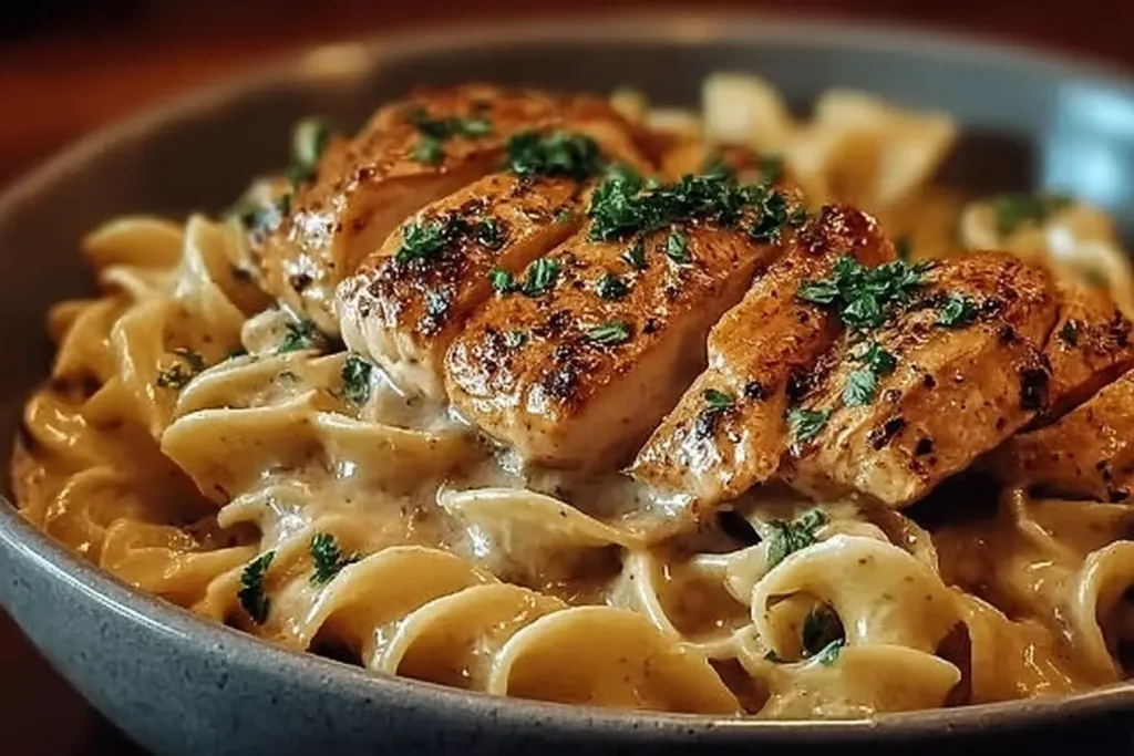 Delicious Chicken with Buttered Noodles Served Warm