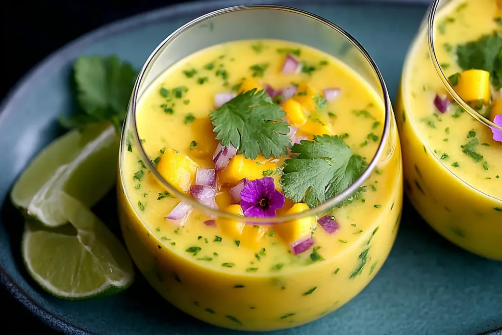 Colorful Chilled Mango Gazpacho Served in Bowls