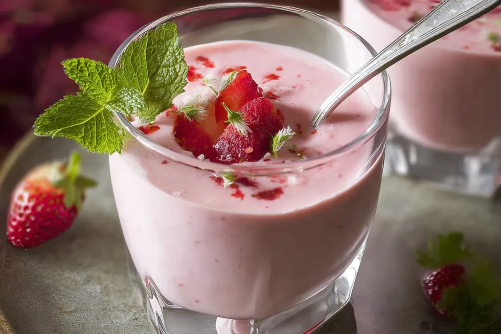 Chilled Strawberry Yogurt Soup in a Bowl