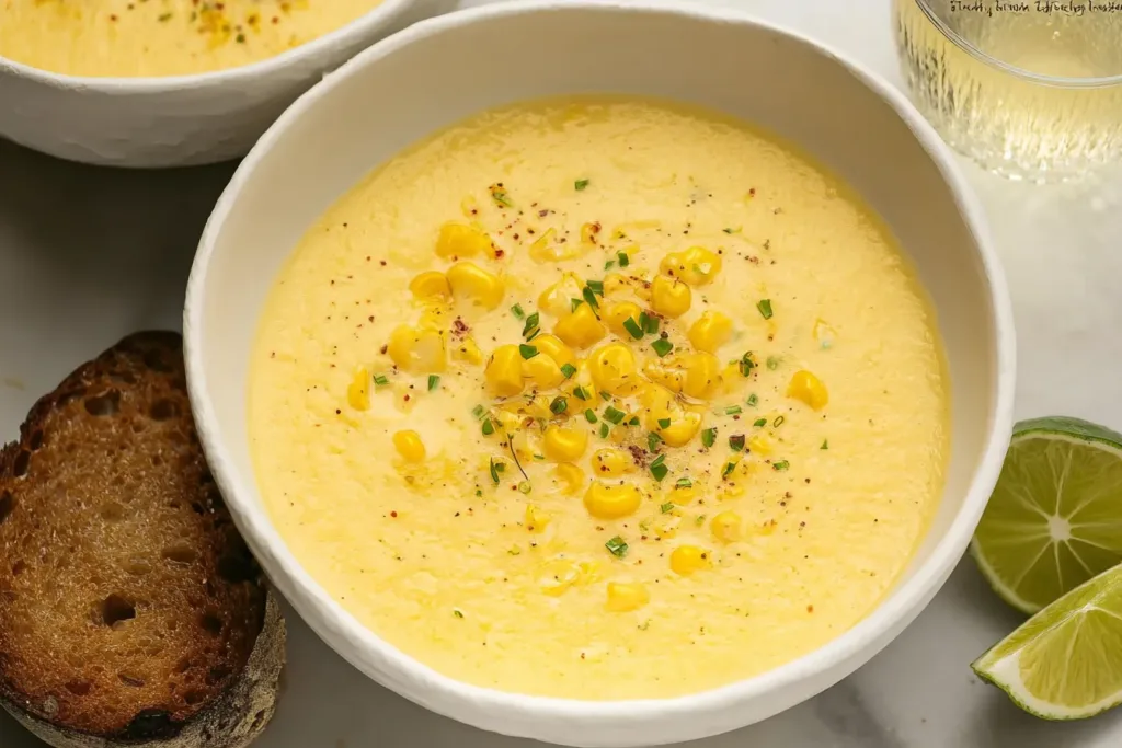Deliciously Creamy Corn Soup in a Rustic Bowl