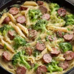 Creamy Kielbasa Broccoli Skillet Plated for Dinner
