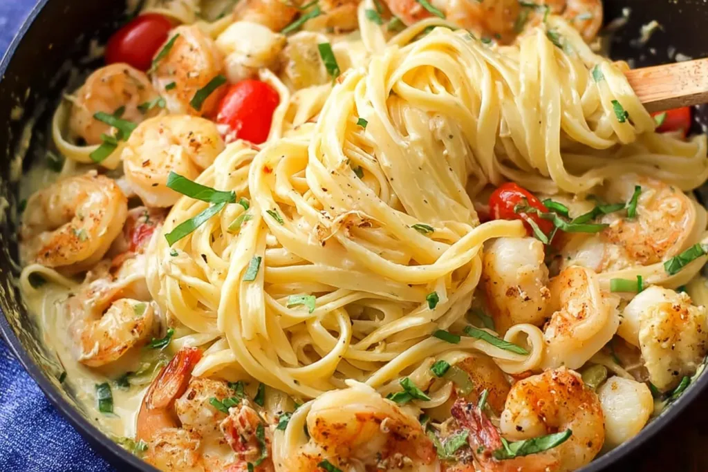 Delicious Creamy Seafood Pasta on a Plate