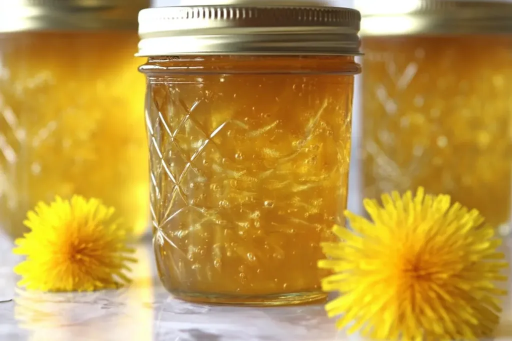 Homemade Dandelion Jelly in a Jar