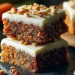Decadent Carrot Cake Bars with Cream Cheese Frosting on a Plate
