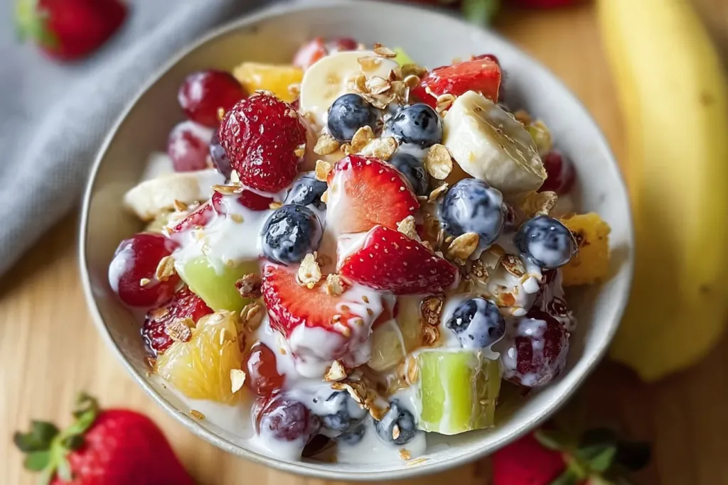 Delicious Breakfast Fruit Salad with Honey Yogurt Dressing