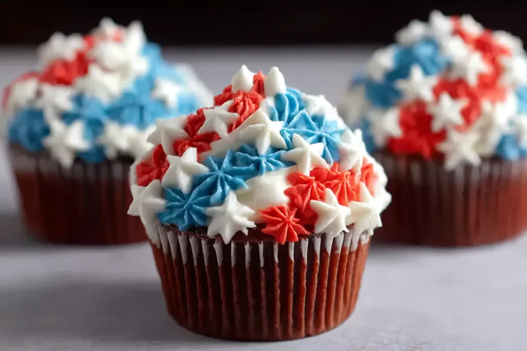 Easy 4th of July Cupcakes Decorated for Celebration