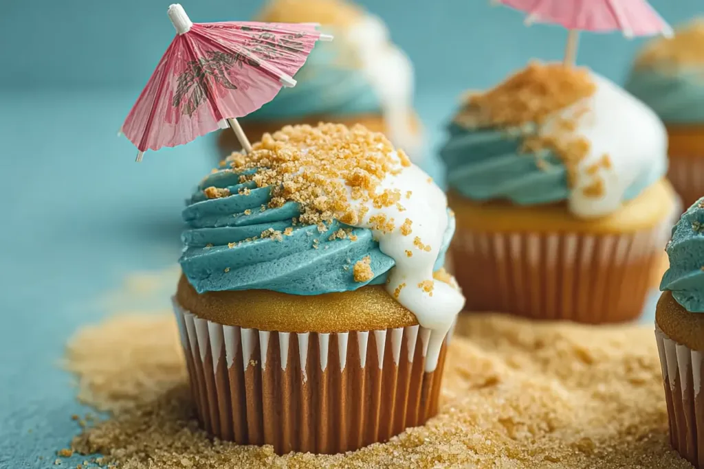 Colorful Easy Beach Cupcakes Ready for Summer Fun